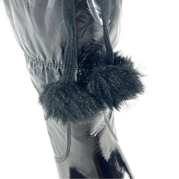 Bebe Rafa Tall Black Fur Trim Logo Puffer Wedge Boot - Picture 8 of 9